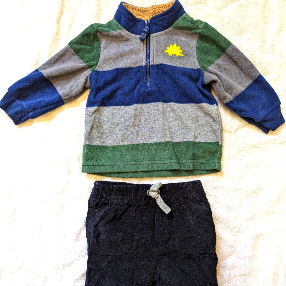2/$18. Baby boys outfit. Sweater and pants. 6-12 months. Dinosaur sweater.